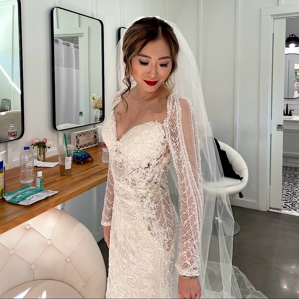Winnie Couture Henrietta Long Sleeve Beaded Lace Berta Style Sheer Wedding Dress - Picture 3 of 6